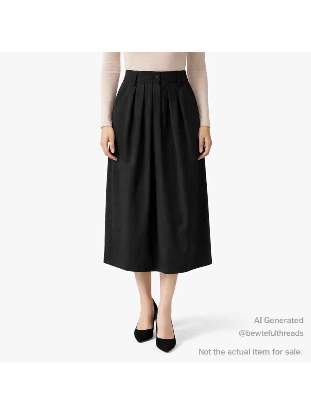 Jones Wear Wool Blend Black Pleated Midi Skirt Fits US 4–6 Small